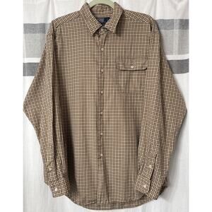 VTG Polo Ralph Lauren Mens Shirt Large Khaki Brown Plaid Button Down Sherborne